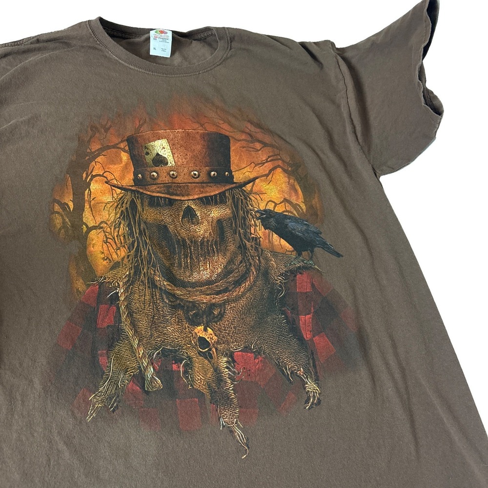 Halloween Creepy Scarecrow Evil Brown Graphic T Shirt Size XL 100% cotton